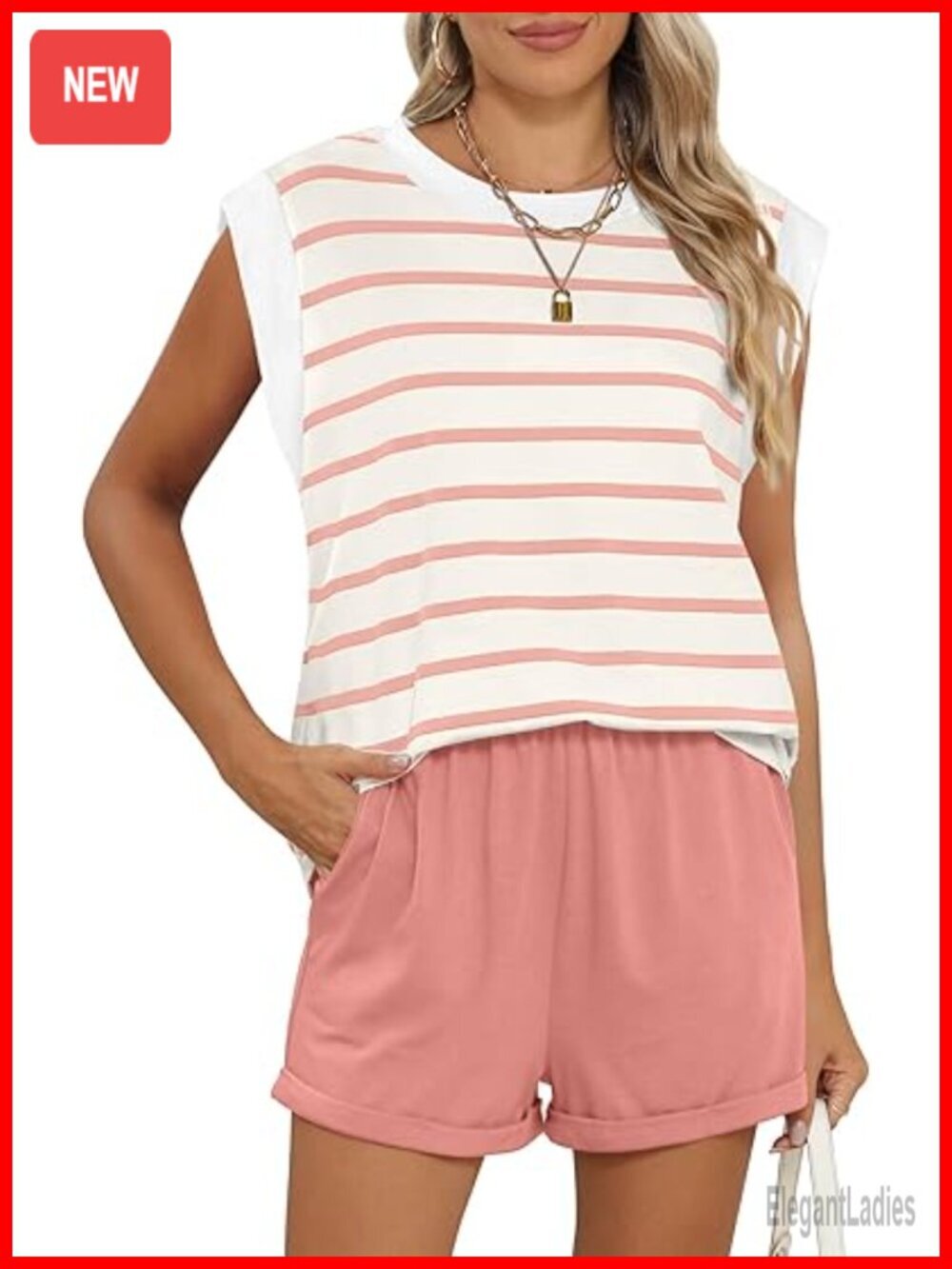 Lightweight Matching Lounge Set Cap Sleeve Top and Elastic Waisted Shorts